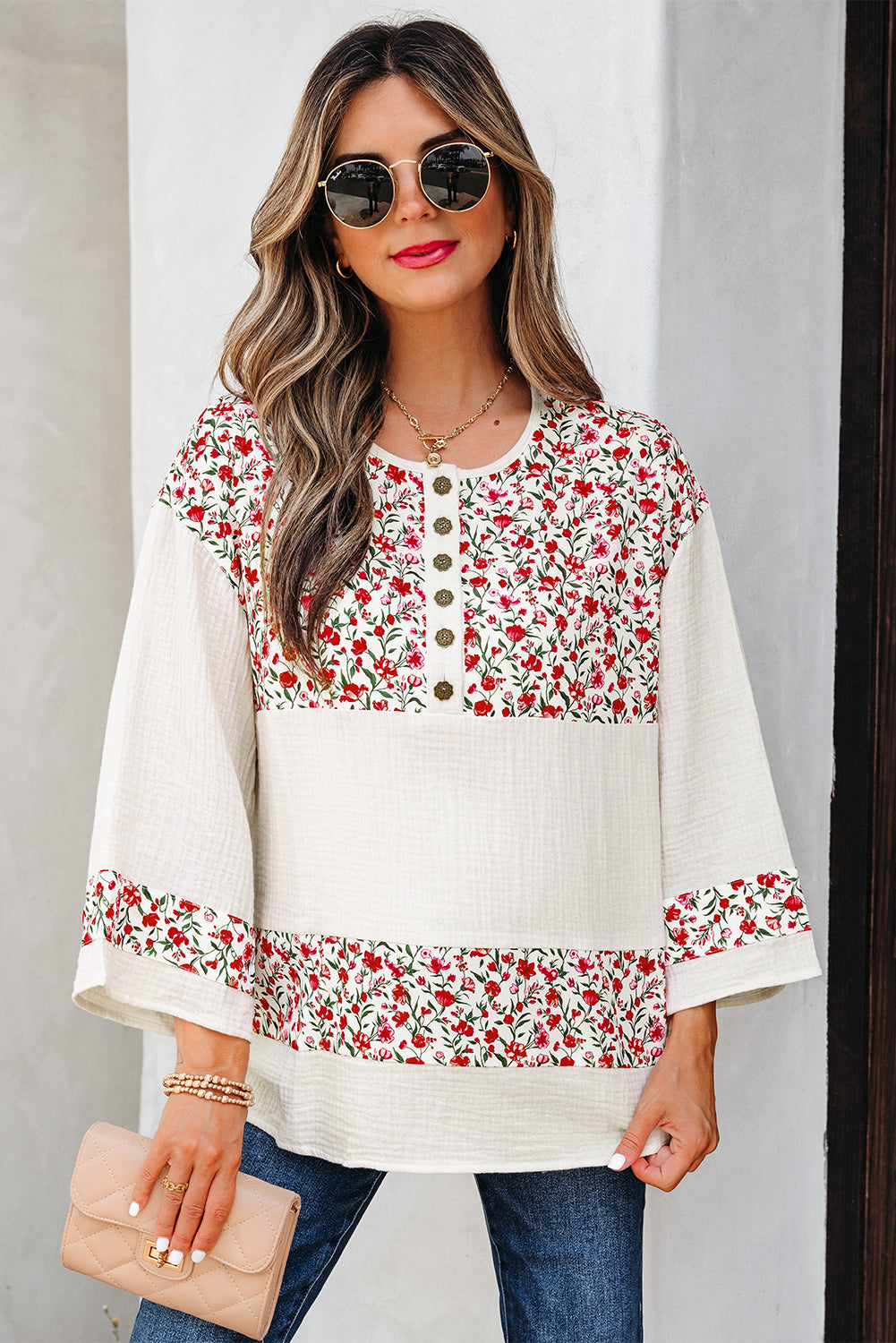 Penny 3 4 Sleeve Blouse Threaded Pear