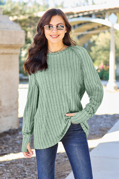 Basic Bae Full Size Ribbed Round Neck Long Sleeve Knit Top LuxuryLifeWay Online Store