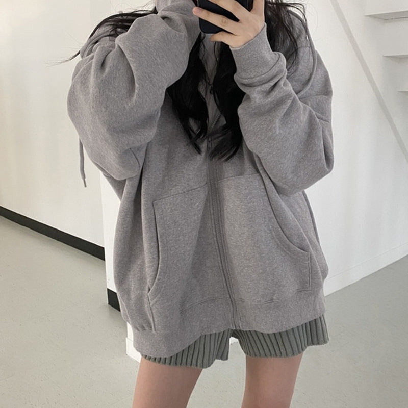 Loose Cardigan Jacket Thickened Plus Fleece Accent Plus