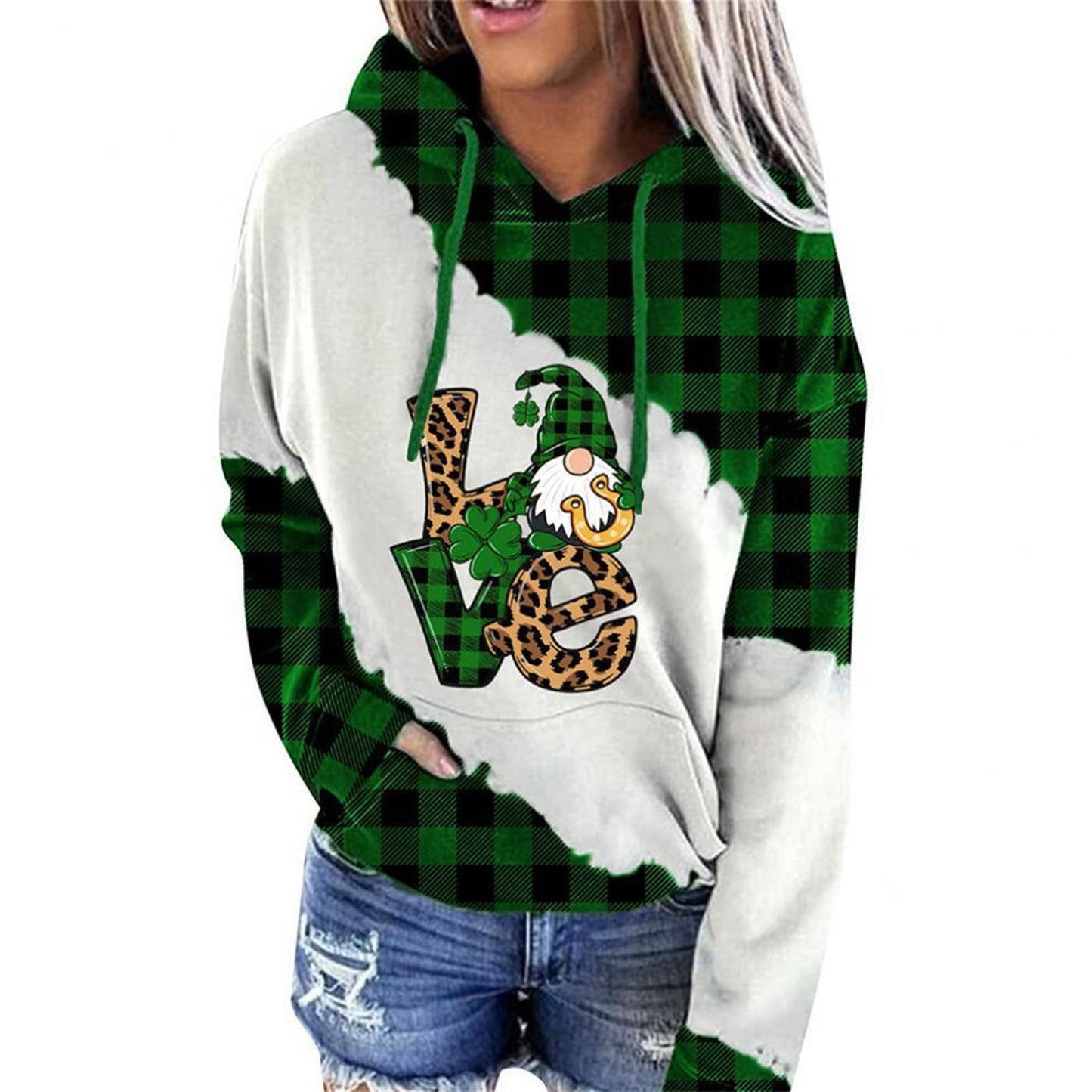 Women Sweatshirts Lucky Grass Print Streetwear Sweatshirts Hoodie Pullover Loose Casual Hooded Tops Clothes Best YouTube Store