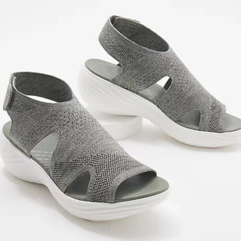 Women's Mesh Wedge Soft Sole Casual Sports Flat Fly Knit Sandals Shoes LadyShow.Store