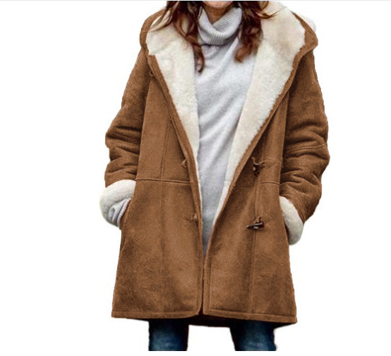 Winter Button Coat Fashion Warm Hooded Jacket With Pockets Women's Clothing LadyShow.Store