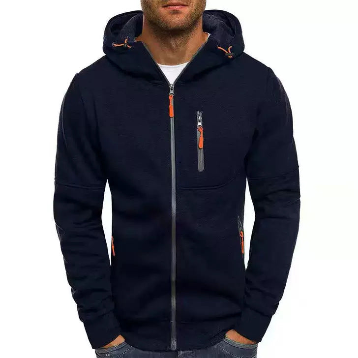 Men's Casual Zipper Hooded Sweater Solid Color Sports Fitness Jackets Cardigan LadyShow.Store
