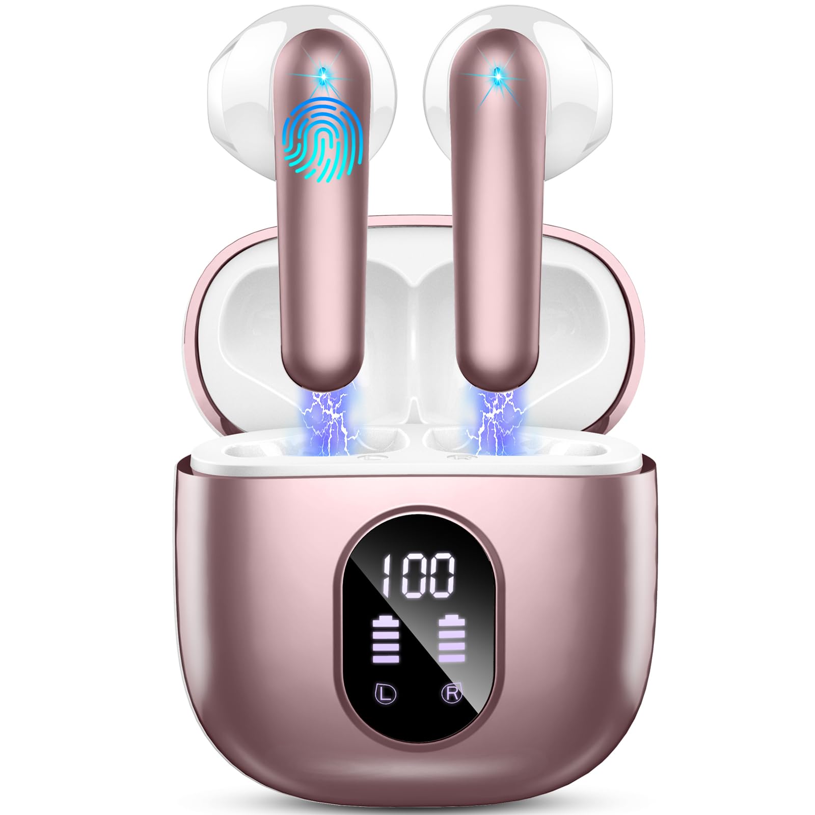 Wireless Earbud Bluetooth 5.3 Headphones 50H Playtime Stereo Bass Ear Buds in-Ear Earphones with 4 ENC Mic LED Display Noise Cancelling Earbud Bluetooth Earbud IP7 Waterproof Sport for Android iOS LuxuryLifeWay Online Store