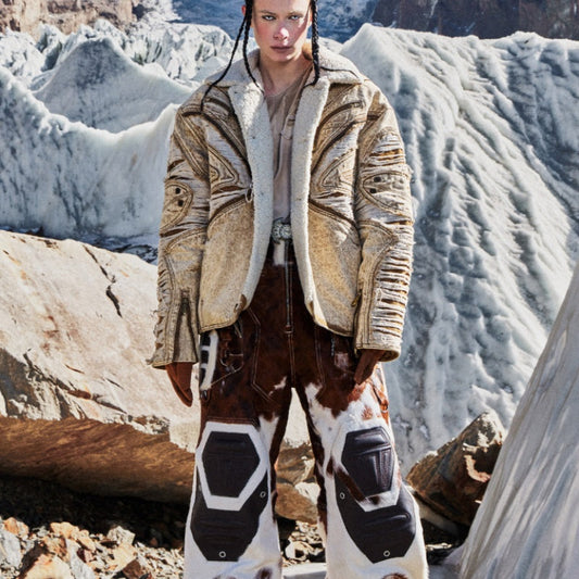 Ravaged And Distressed Apricot Lambswool Denim Jacket LadyShow.Store