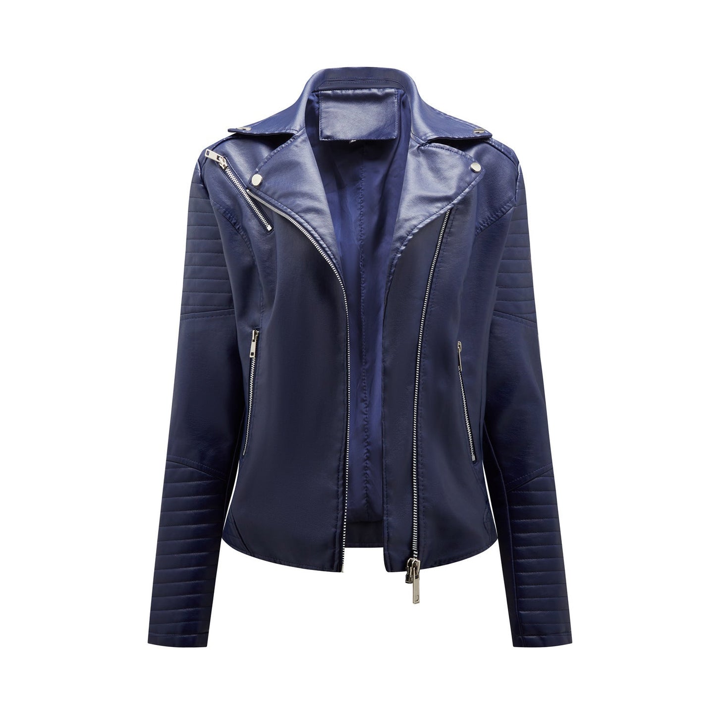 Short Leather Jacket Women's Lapel Motorcycle Oblique Zipper Jacket LadyShow.Store