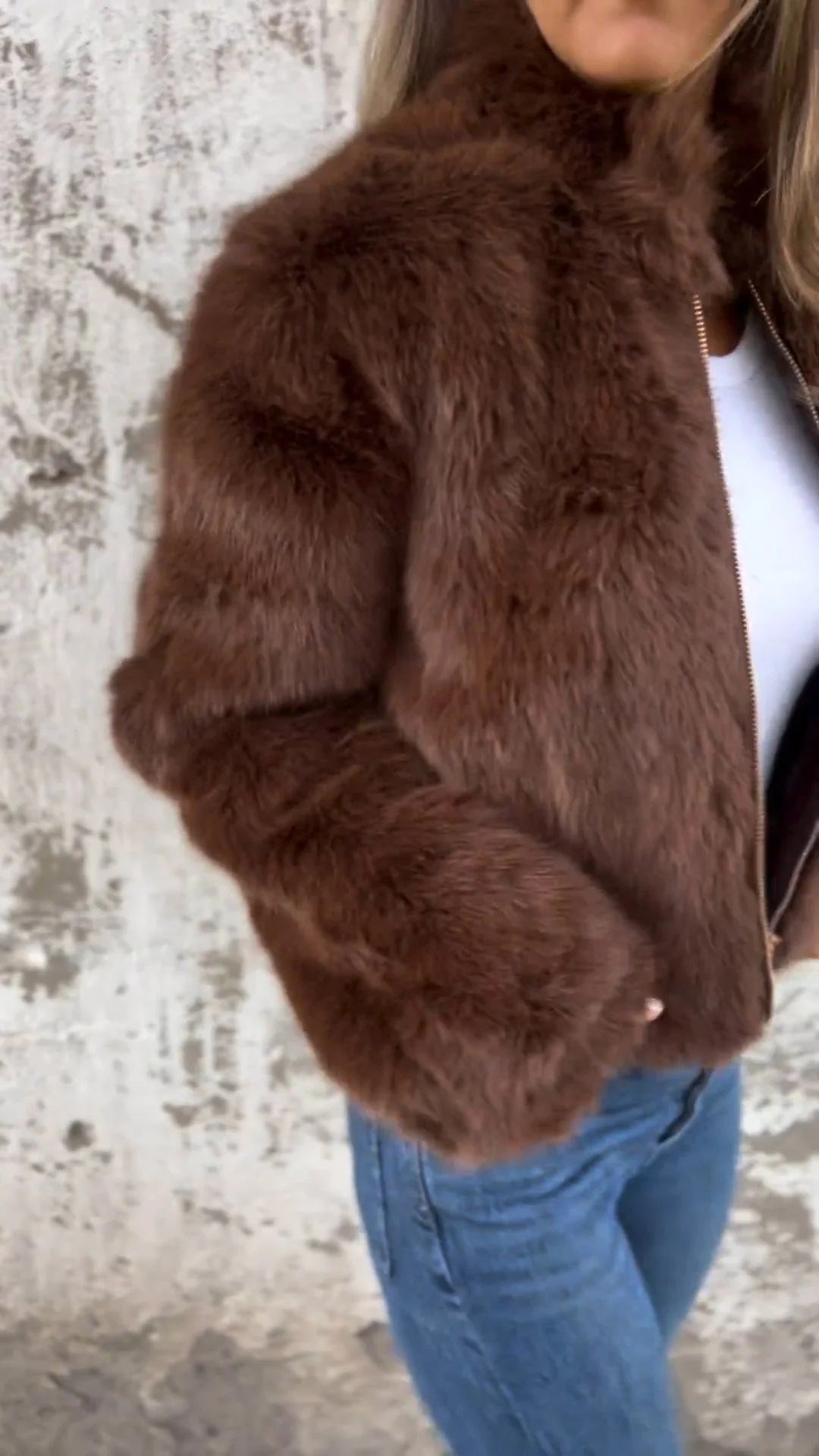 Fashion Stand Collar Plush Jacket Winter Casual Turtleneck Zipper Coat Fleece Tops Women's Clothing Accent Plus