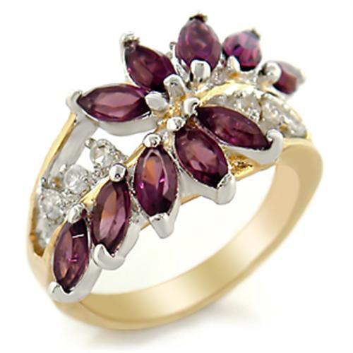 2W001 - Gold+Rhodium Brass Ring with Top Grade Crystal  in Amethyst Alamode
