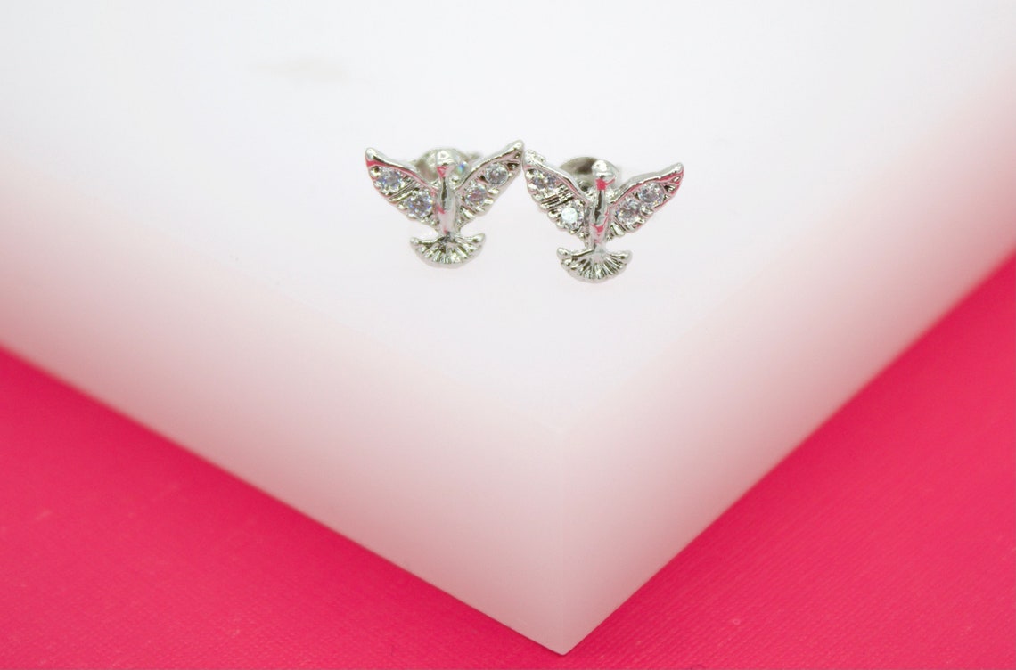 18K Gold Filled Bird Dove Stud Earrings With CZ Cubic Zirconia Stone (L118) MIA Jewelry