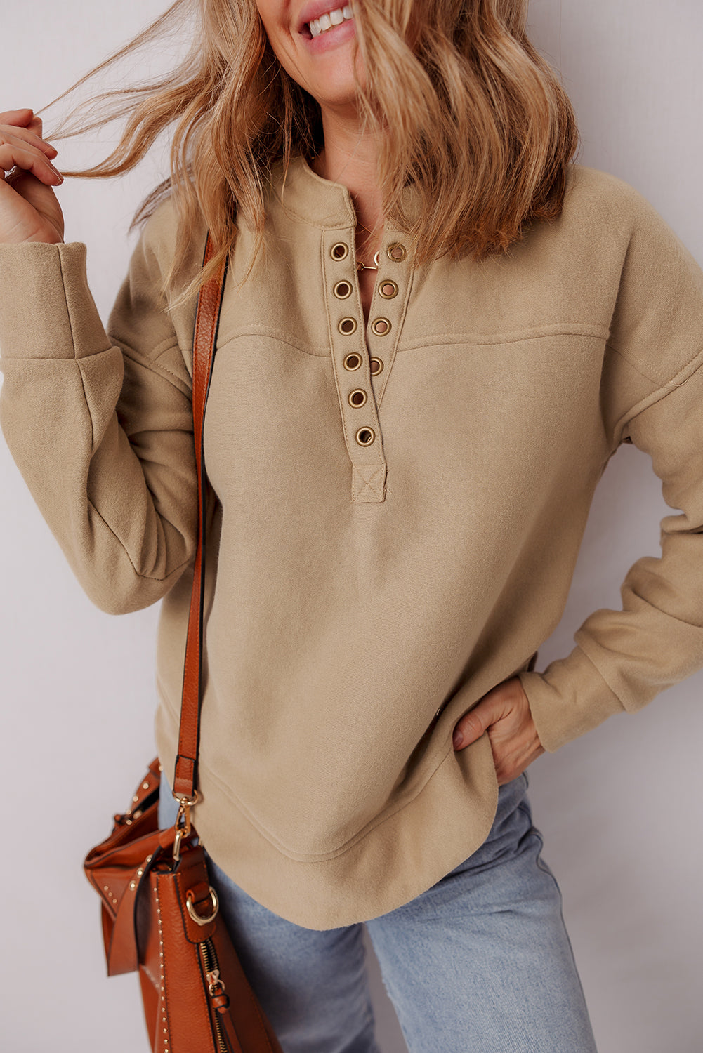 Elina French Grommet Detail Sweatshirt Threaded Pear