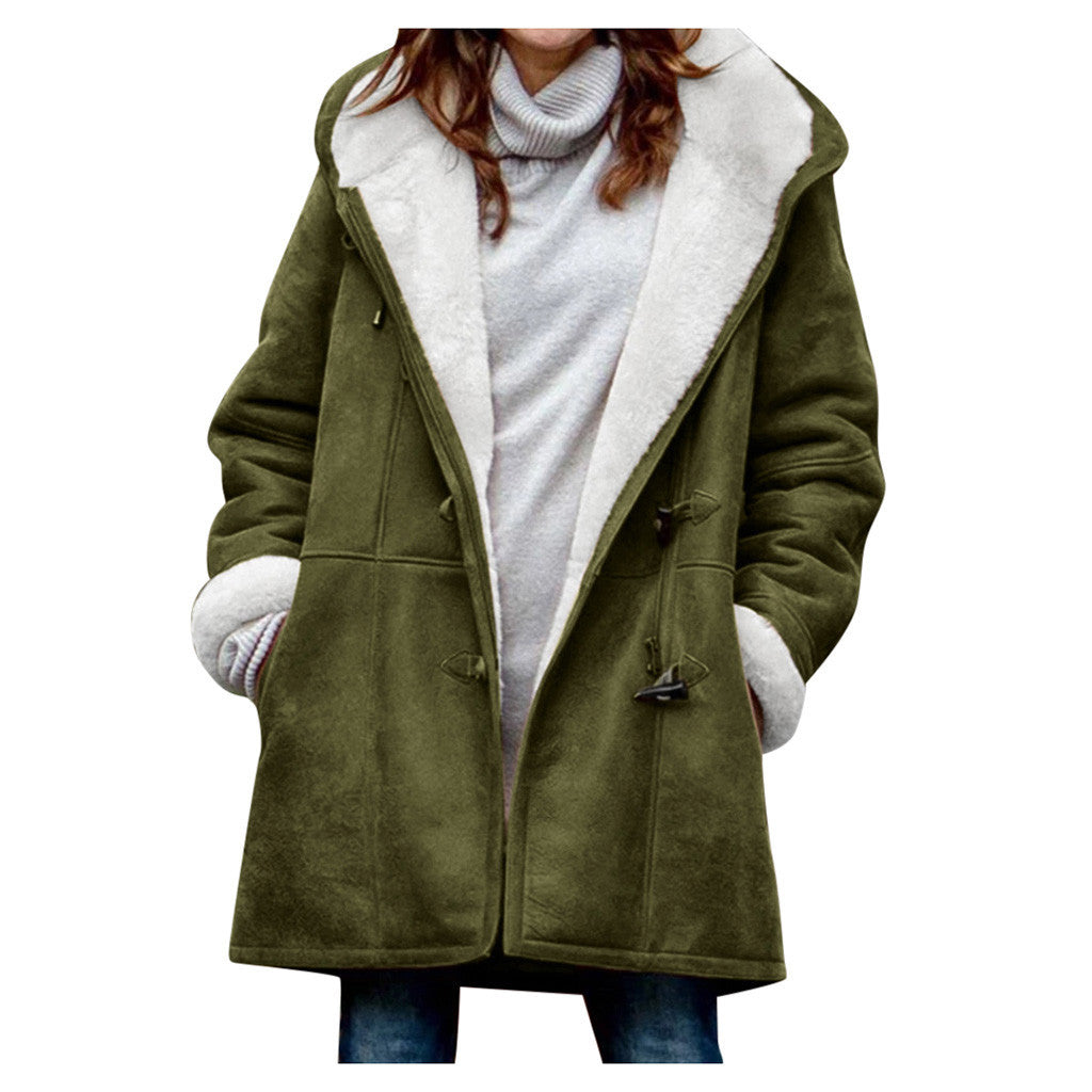 Winter Button Coat Fashion Warm Hooded Jacket With Pockets Women's Clothing LadyShow.Store