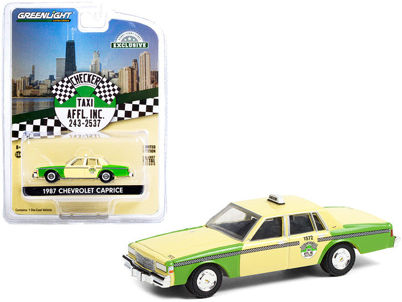 1987 Chevrolet Caprice Yellow and Green "Chicago Checker Taxi Affl Inc." "Hobby Exclusive" 1/64 Diecast Model Car by Greenlight Greenlight