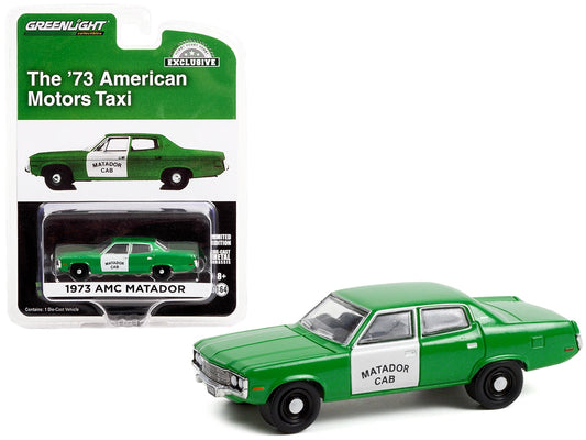 1973 AMC Matador Fare-Master Taxi Green and White "Matador Cab" "Hobby Exclusive" 1/64 Diecast Model Car by Greenlight