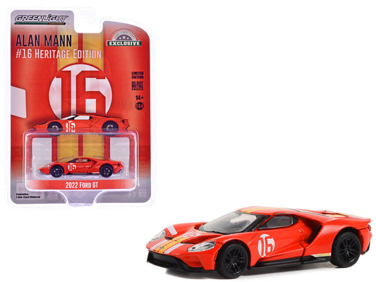 2022 Ford GT Heritage Edition #16 Alan Mann "1966 Ford AM GT-1 Prototype Tribute" Red with Stripes "Hobby Exclusive" Series 1/64 Diecast Model Car by Greenlight Greenlight