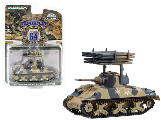 1945 M4 Sherman Tank "12th Armored Division Germany with T34 Calliope Rocket Launcher  World War II" United States Army "Battalion 64 - Hobby Exclusive" Series 1/64 Diecast Model by Greenlight