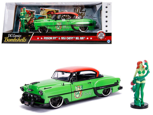 1953 Chevrolet Bel Air Green and Red Top with Poison Ivy Diecast Figure "DC Comics Bombshells" Series 1/24 Diecast Model Car by Jada Jada