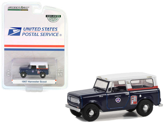 1967 Harvester Scout RHD (Right Hand Drive) Blue with White Top "USPS (United States Postal Service)" "Hobby Exclusive" Series 1/64 Diecast Model Car by Greenlight