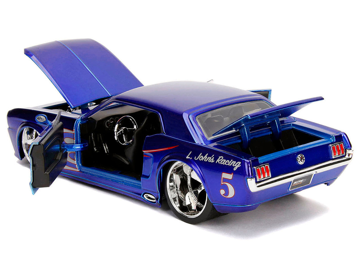 1965 Ford Mustang #5 "L. John's Racing" Candy Blue with Flame Graphics "Bigtime Muscle" Series 1/24 Diecast Model Car by Jada Jada