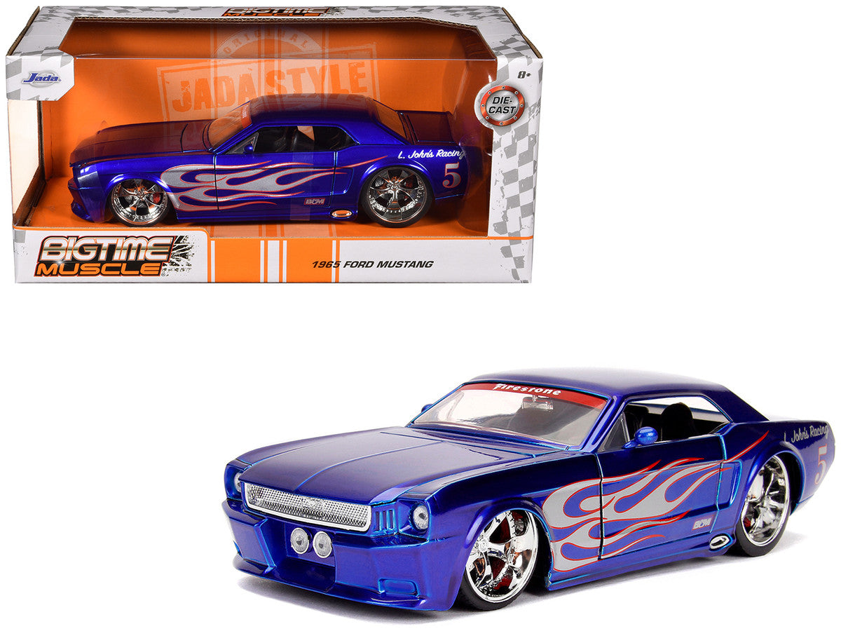 1965 Ford Mustang #5 "L. John's Racing" Candy Blue with Flame Graphics "Bigtime Muscle" Series 1/24 Diecast Model Car by Jada Jada