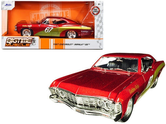 1967 Chevrolet Impala SS #67 "Golden Ruby" Red with Gold Stripes "Bigtime Muscle" 1/24 Diecast Model Car by Jada Jada