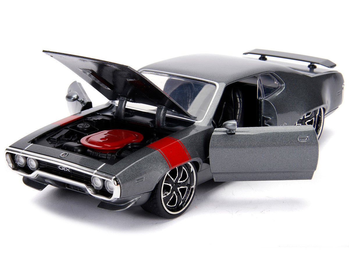 1972 Plymouth GTX 440 Metallic Gray with Red Stripe "Bigtime Muscle" 1/24 Diecast Model Car by Jada Jada