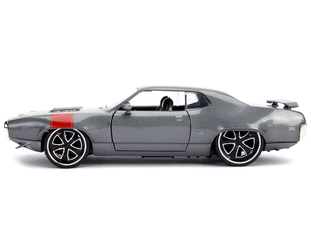 1972 Plymouth GTX 440 Metallic Gray with Red Stripe "Bigtime Muscle" 1/24 Diecast Model Car by Jada Jada