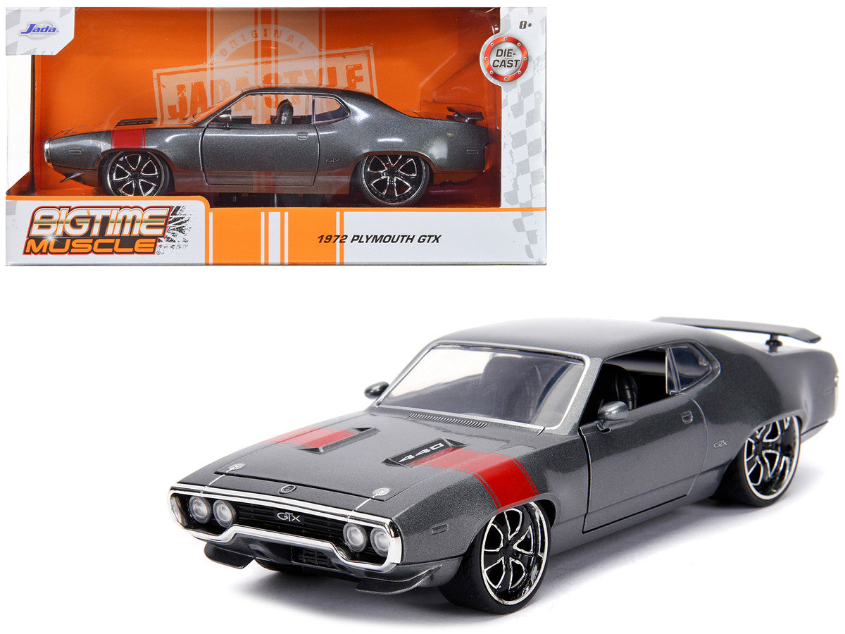 1972 Plymouth GTX 440 Metallic Gray with Red Stripe "Bigtime Muscle" 1/24 Diecast Model Car by Jada Jada