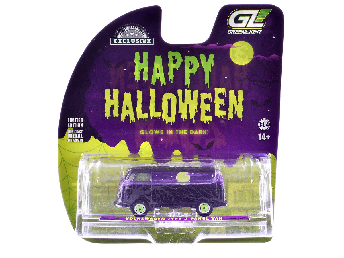 Volkswagen Type 2 Panel Van "Halloween 2025 - Spooky Night" Black and Purple with "Glow in the Dark" Paint "Hobby Exclusive" Series 1/64 Diecast Model Car by Greenlight Greenlight