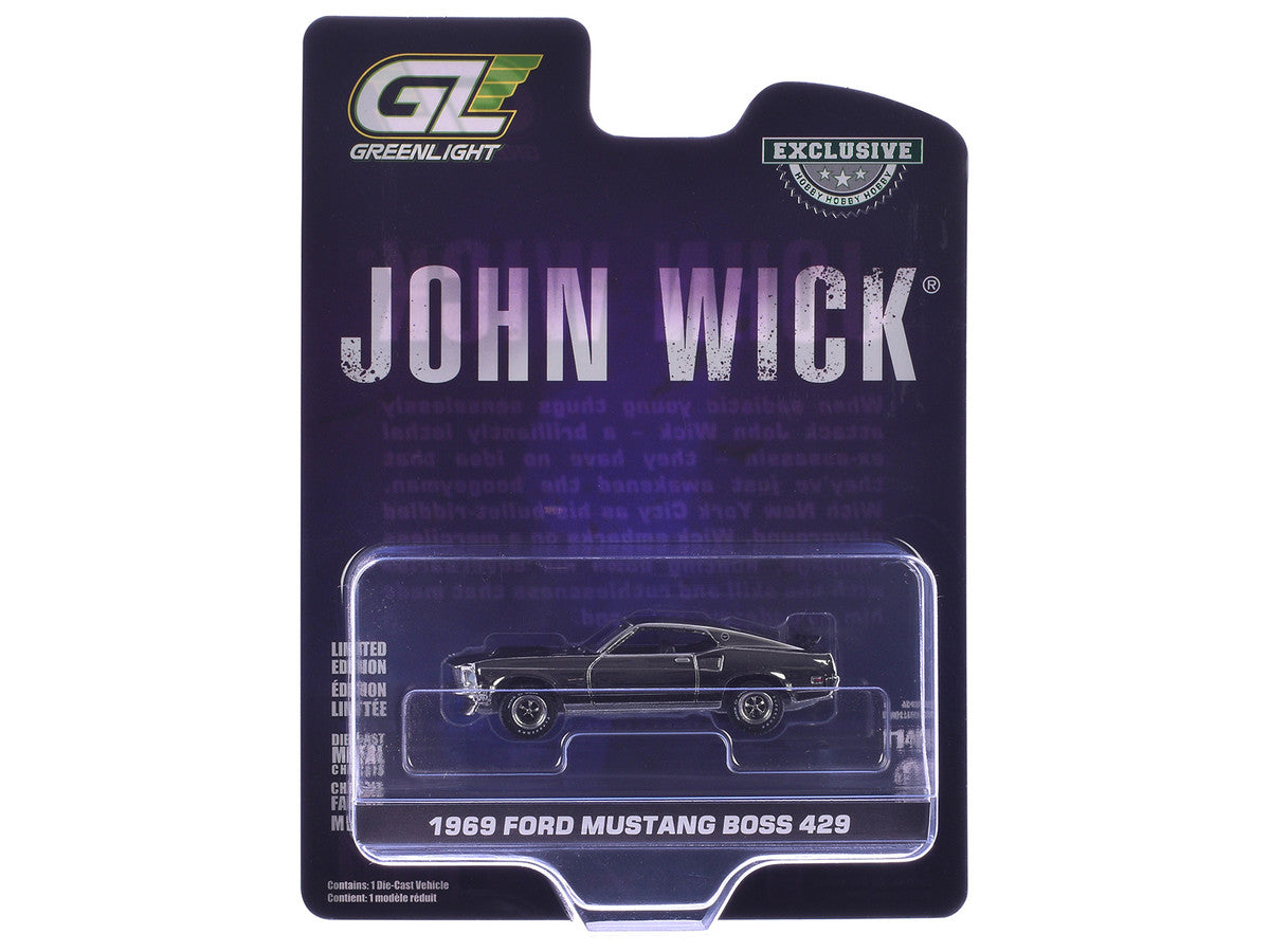 1969 Ford Mustang Boss 429 Silver Chrome Edition with Black Stripes "John Wick" (2014) Movie "Hobby Exclusive" Series 1/64 Diecast Model Car by Greenlight Greenlight