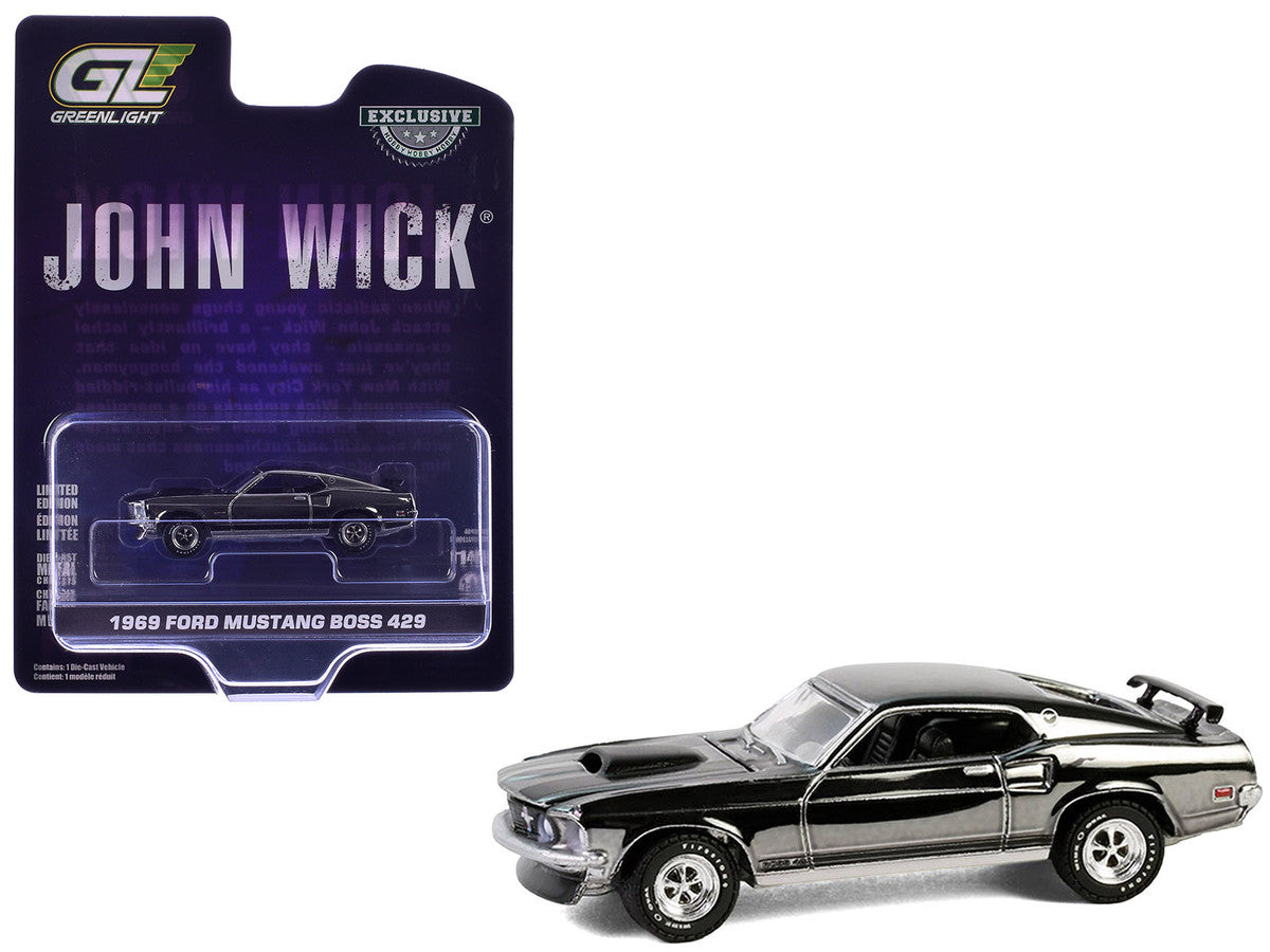 1969 Ford Mustang Boss 429 Silver Chrome Edition with Black Stripes "John Wick" (2014) Movie "Hobby Exclusive" Series 1/64 Diecast Model Car by Greenlight Greenlight
