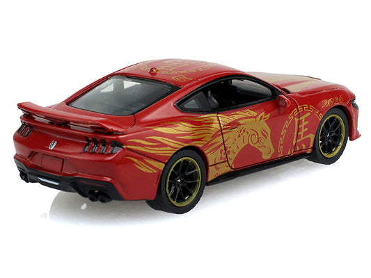 2024 Ford Mustang Dark Horse "Chinese Zodiac 2026 Year of the Horse" Red with Gold Graphics "Hobby Exclusive" Series 1/64 Diecast Model Car by Greenlight-1