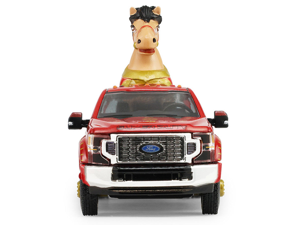2022 Ford F-450 Dually Pickup Truck "Chinese Zodiac 2026 Year of the Horse" Red with Gold Graphics and Horse Figure "Hobby Exclusive" Series 1/64 Diecast Model Car by Greenlight Greenlight