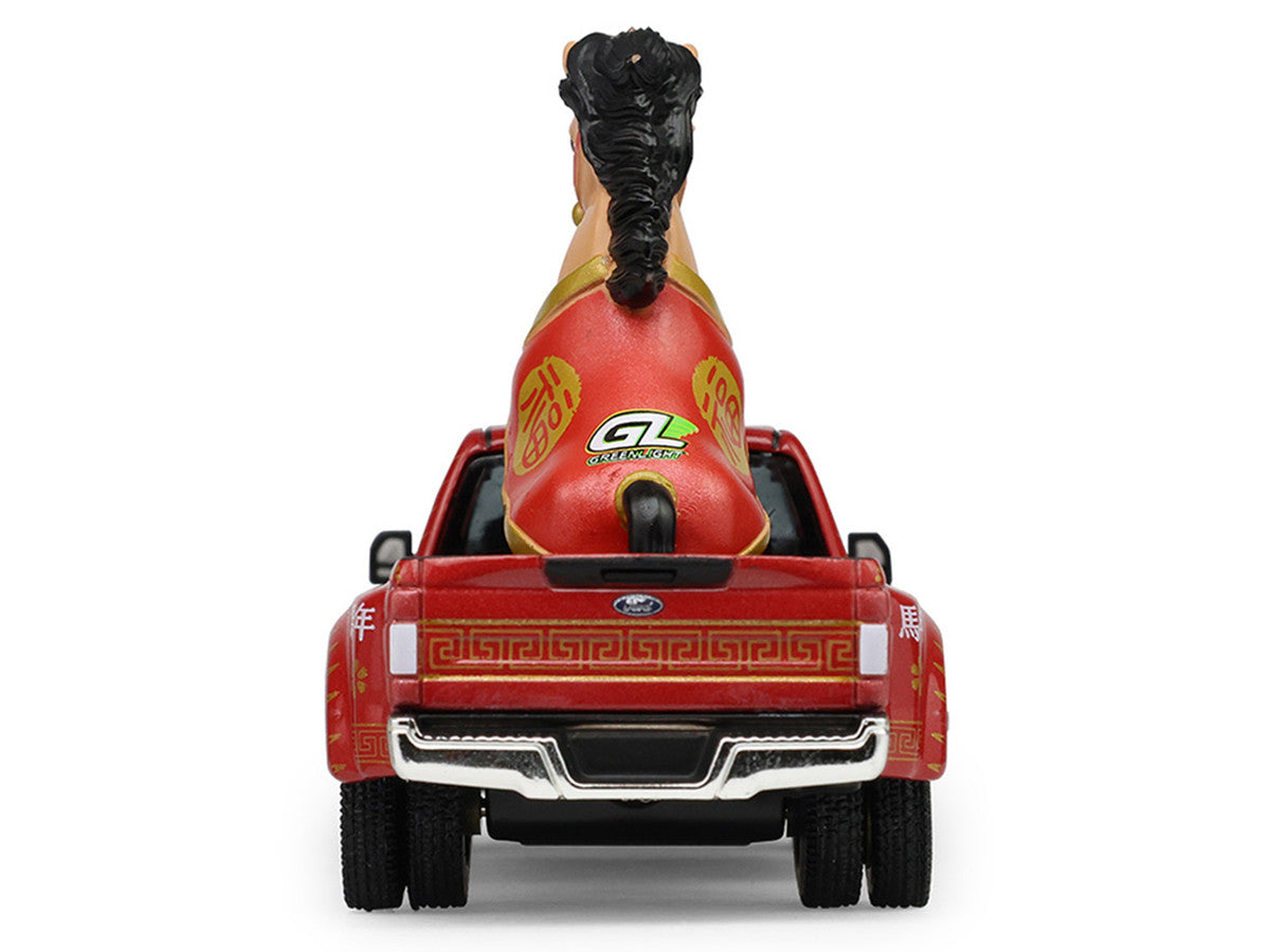 2022 Ford F-450 Dually Pickup Truck "Chinese Zodiac 2026 Year of the Horse" Red with Gold Graphics and Horse Figure "Hobby Exclusive" Series 1/64 Diecast Model Car by Greenlight Greenlight