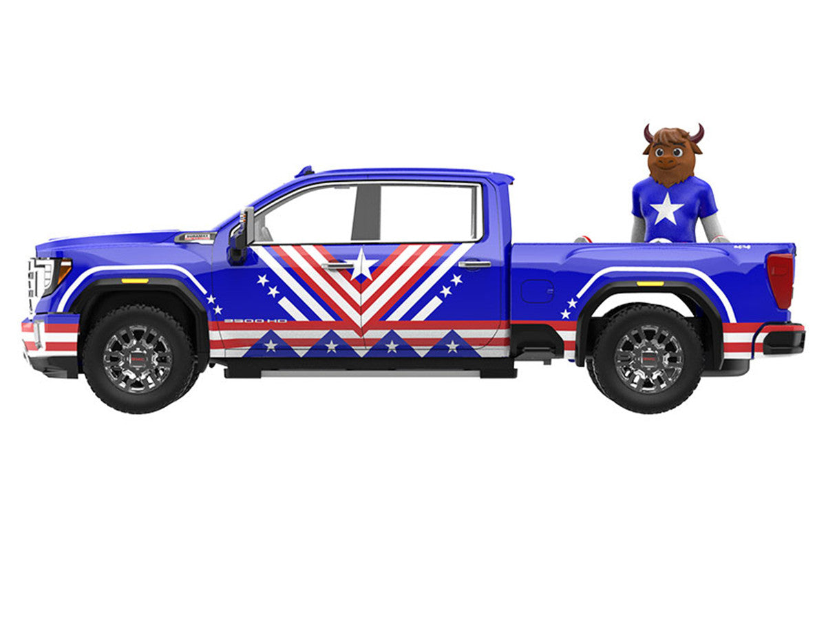 2022 GMC Sierra 3500 HD Pickup Truck Blue with American Soccer Graphics with Bison Figure "International Soccer Celebration '26" Series 1/64 Diecast Model Car by Greenlight Greenlight