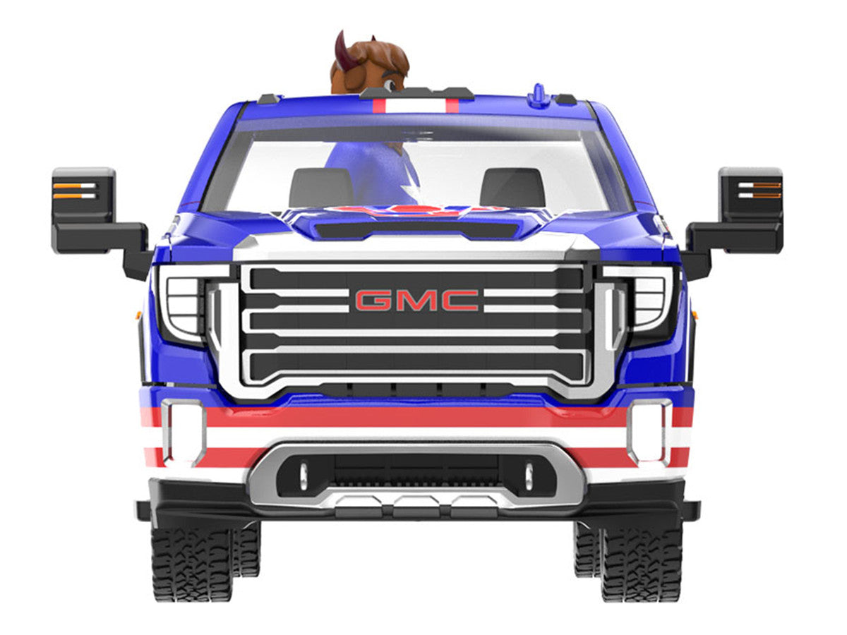 2022 GMC Sierra 3500 HD Pickup Truck Blue with American Soccer Graphics with Bison Figure "International Soccer Celebration '26" Series 1/64 Diecast Model Car by Greenlight Greenlight