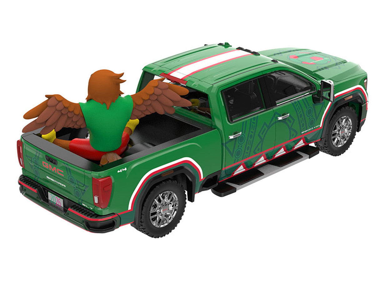 2022 GMC Sierra 3500 HD Pickup Truck Green with Mexican Soccer Graphics with Eagle Figure "International Soccer Celebration '26" Series 1/64 Diecast Model Car by Greenlight Greenlight