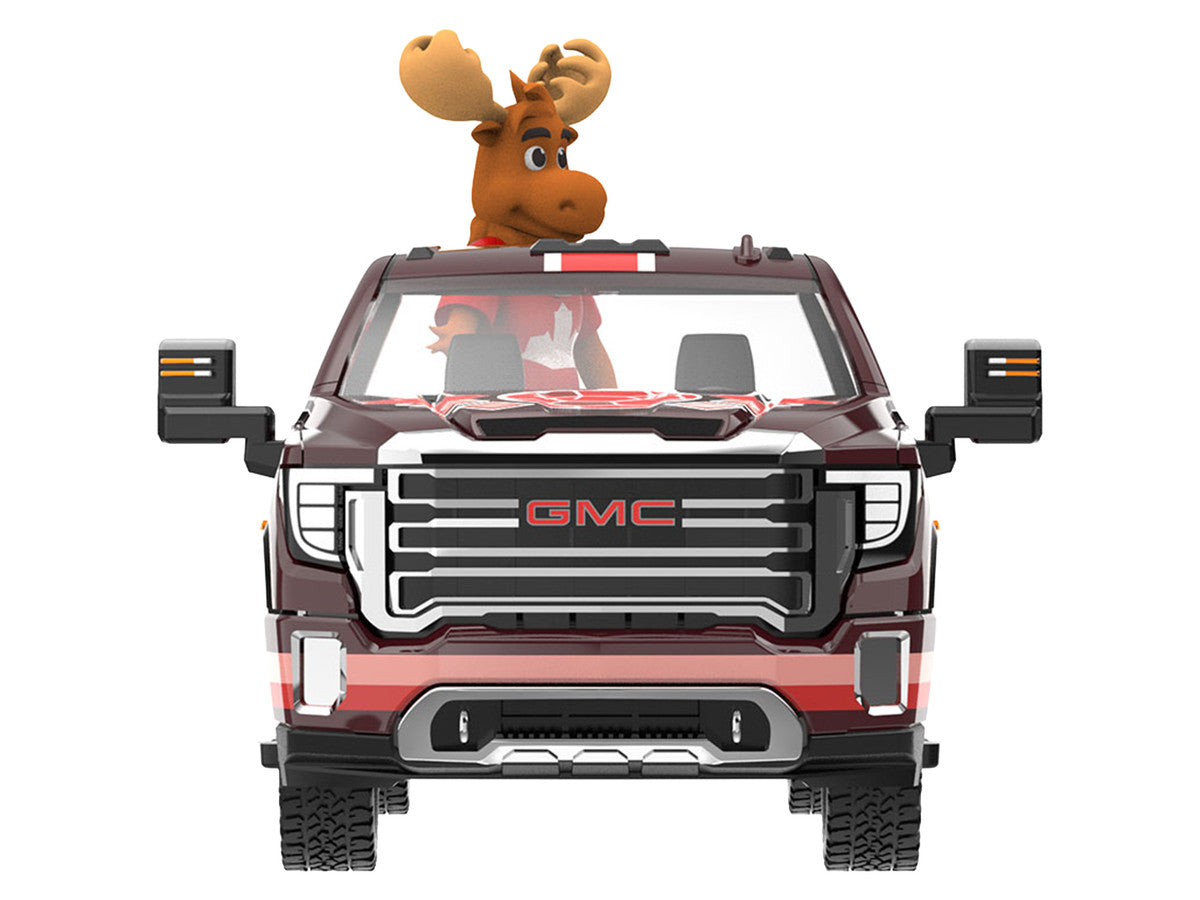2022 GMC Sierra 3500 HD Pickup Truck Dark Red with Canadian Soccer Graphics with Moose Figure "International Soccer Celebration '26" Series 1/64 Diecast Model Car by Greenlight Greenlight