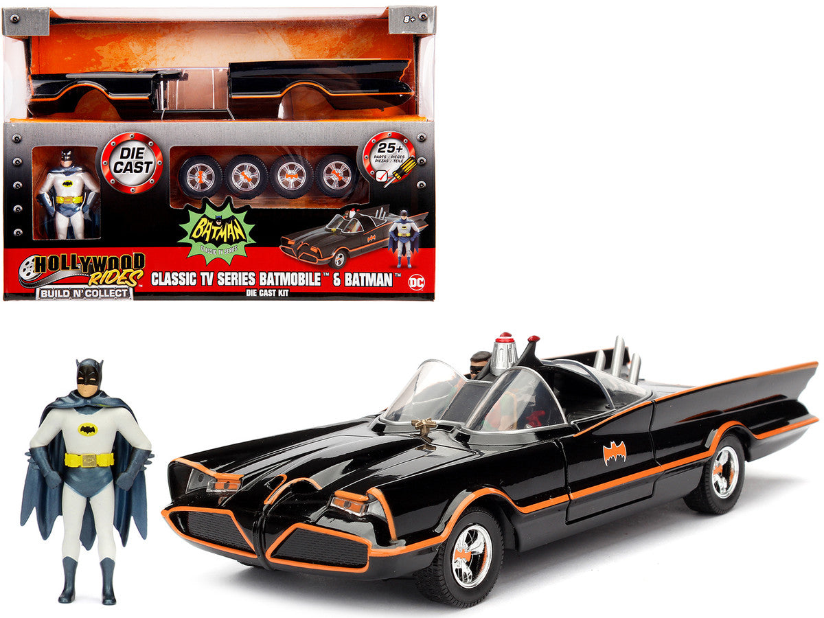 Model Kit Classic Batmobile Black with Batman Diecast Figure "Batman" (1966-1968) TV Series "Build N' Collect" 1/24 Diecast Model Car by Jada Jada