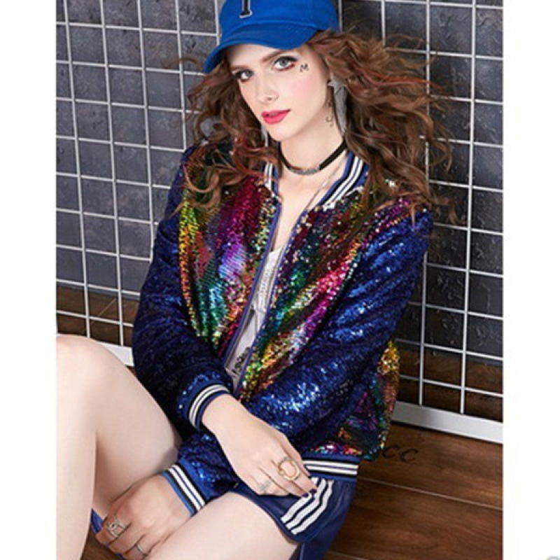 Sequin stand collar jacket