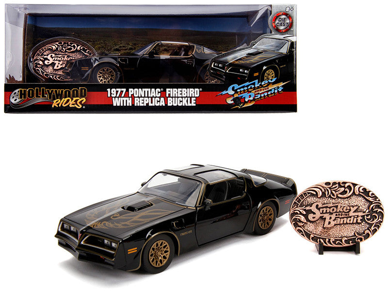 1977 Pontiac Firebird Trans Am Black with Replica Buckle "Smokey and the Bandit" (1977) Movie "Hollywood Rides" Series 1/24 Diecast Model Car by Jada Jada