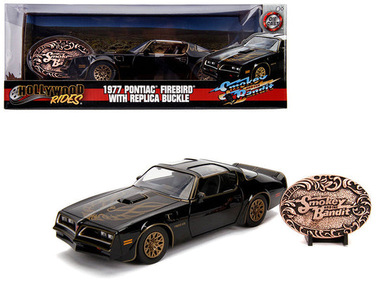 1977 Pontiac Firebird Trans Am Black with Replica Buckle "Smokey and the Bandit" (1977) Movie "Hollywood Rides" Series 1/24 Diecast Model Car by Jada Jada