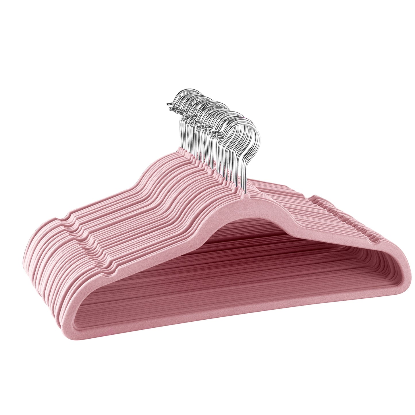 Elama Home 30 Piece Velvet Slim Profile Heavy Duty Felt Hangers with Stainless Steel Swivel Hooks in Pink W2B