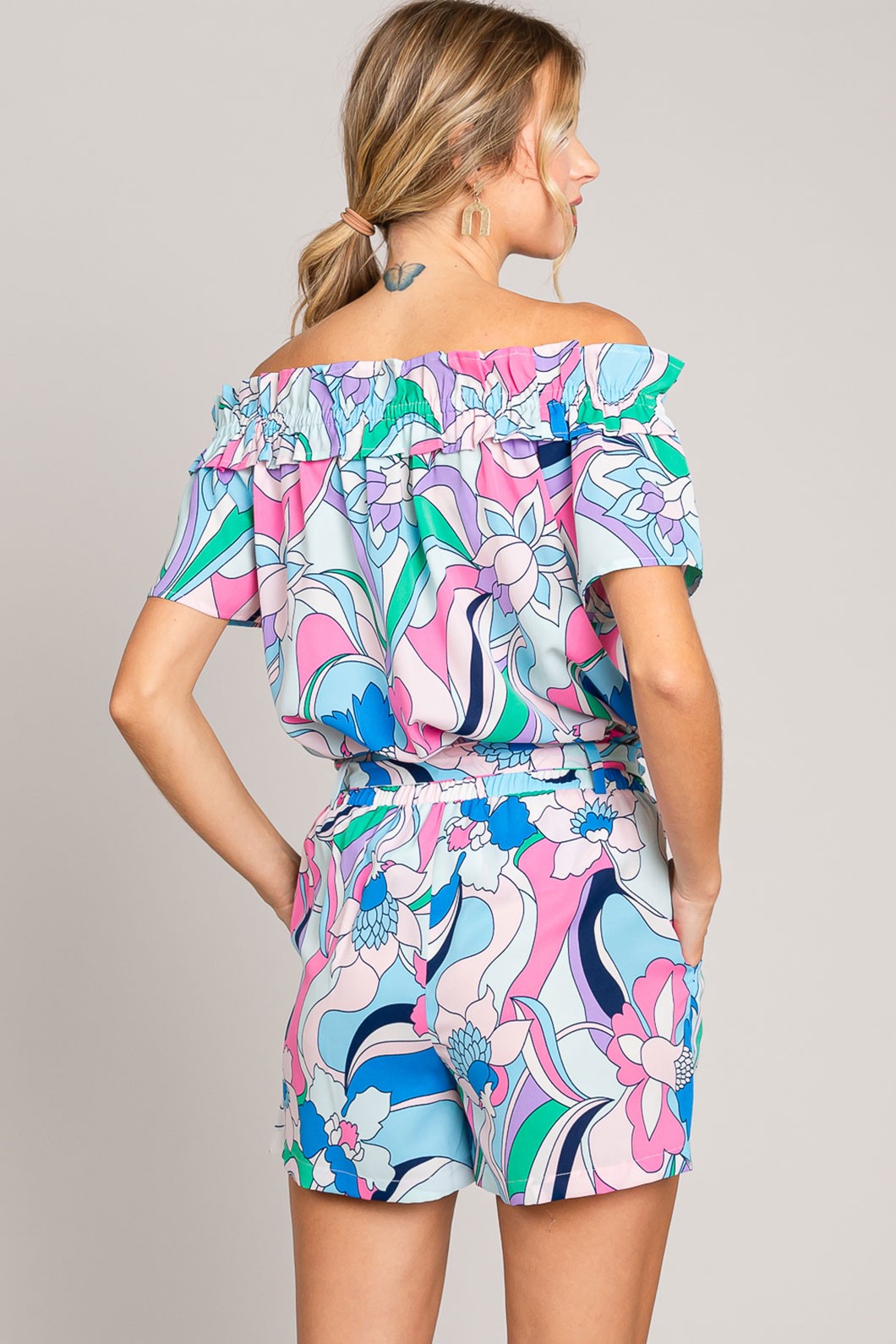 Cotton Bleu by Nu Label Abstracted Print Tie Front Shorts LuxuryLifeWay Online Store