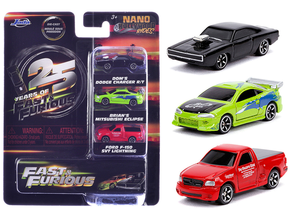 "Fast & Furious 25th Anniversary" 3 piece Set #1 "Nano Hollywood Rides" Diecast Model Cars by Jada Jada