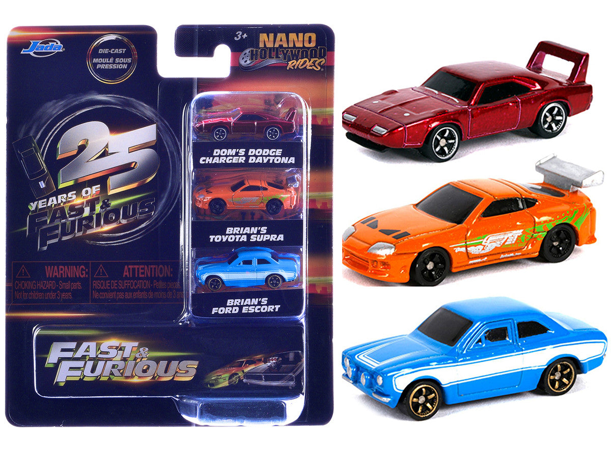 "Fast & Furious 25th Anniversary" 3 piece Set #2 "Nano Hollywood Rides" Diecast Model Cars by Jada Jada