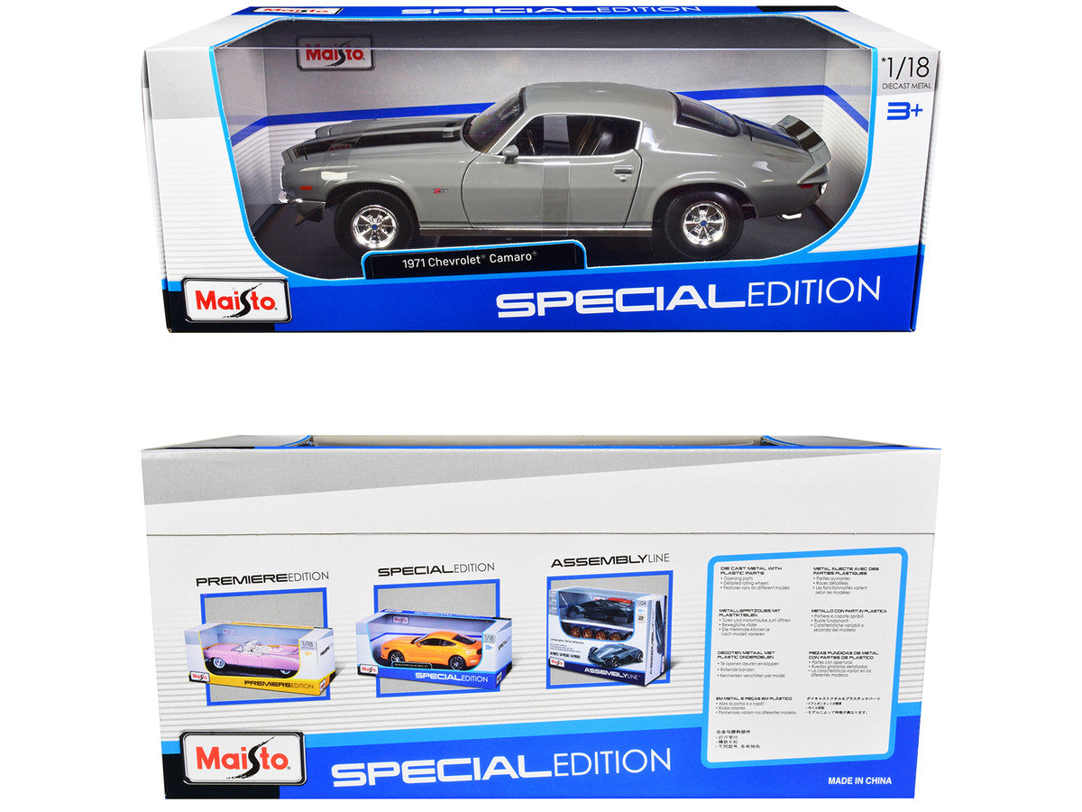 1971 Chevrolet Camaro Gray with Black Stripes "Special Edition" 1/18 Diecast Model Car by Maisto Maisto