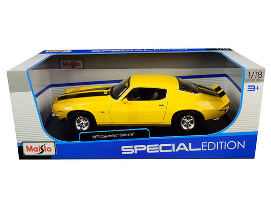 1971 Chevrolet Camaro Yellow with Black Stripes 1/18 Diecast Model Car by Maisto Maisto
