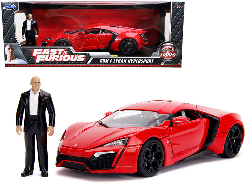 Lykan Hypersport Red with Lights and Dom Figurine "Fast & Furious" Movie 1/18 Diecast Model Car by Jada Jada