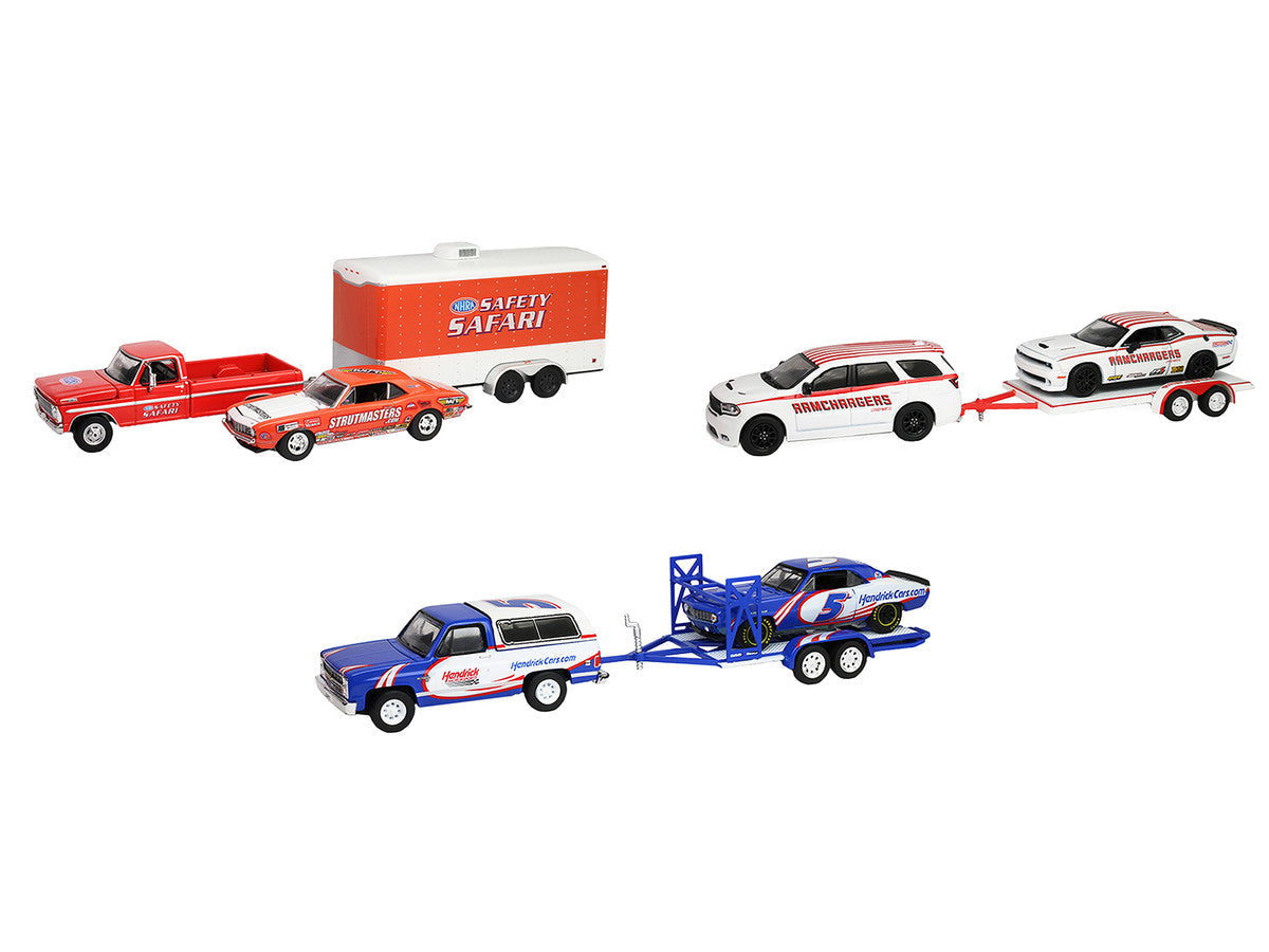 "Racing Hitch & Tow" Series #6 Set of 3 pieces 1/64 Diecast Model Cars by Greenlight Greenlight