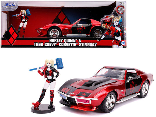 1969 Chevrolet Corvette Stingray with Harley Quinn Diecast Figurine "DC Comics" Series 1/24 Diecast Model Car by Jada Jada